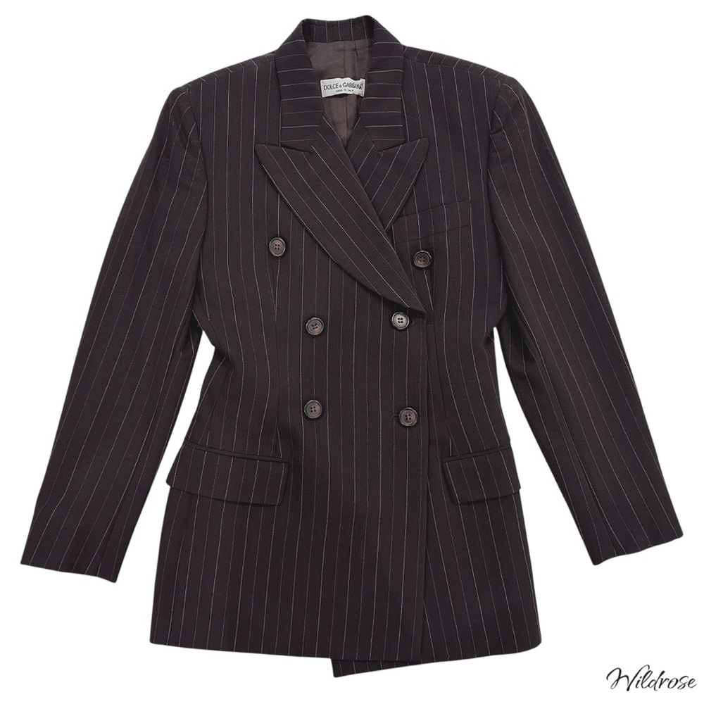 Dolce & Gabbana Brown Pinstripe Vintage Double Breasted Wool Blazer IT 44 US 8